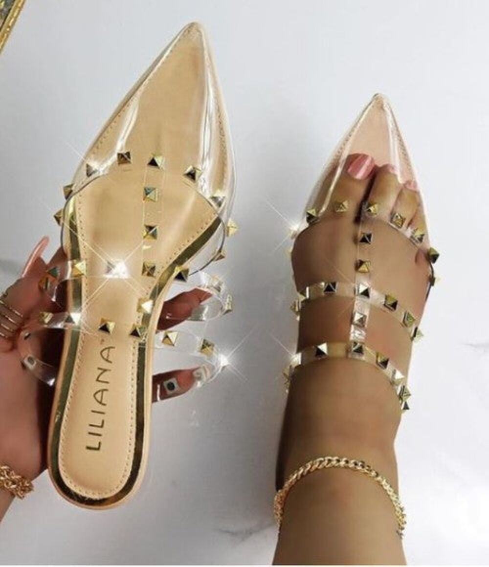 "Emily" Clear Studded Mules